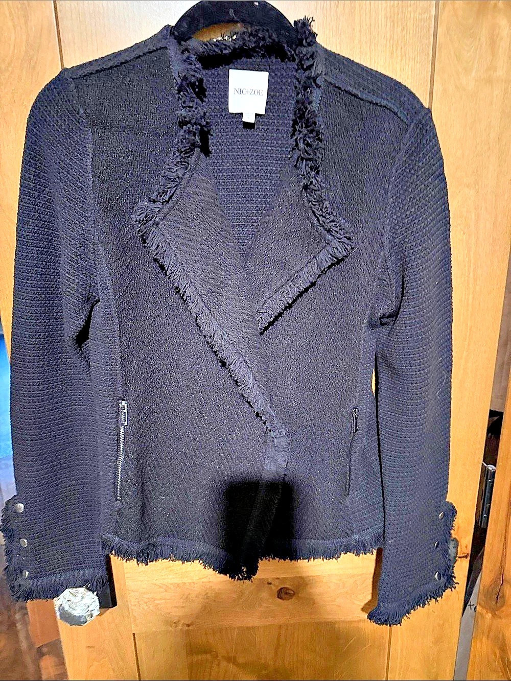 NIC+ZOE Frayed Trim Jacket in Black Size Small